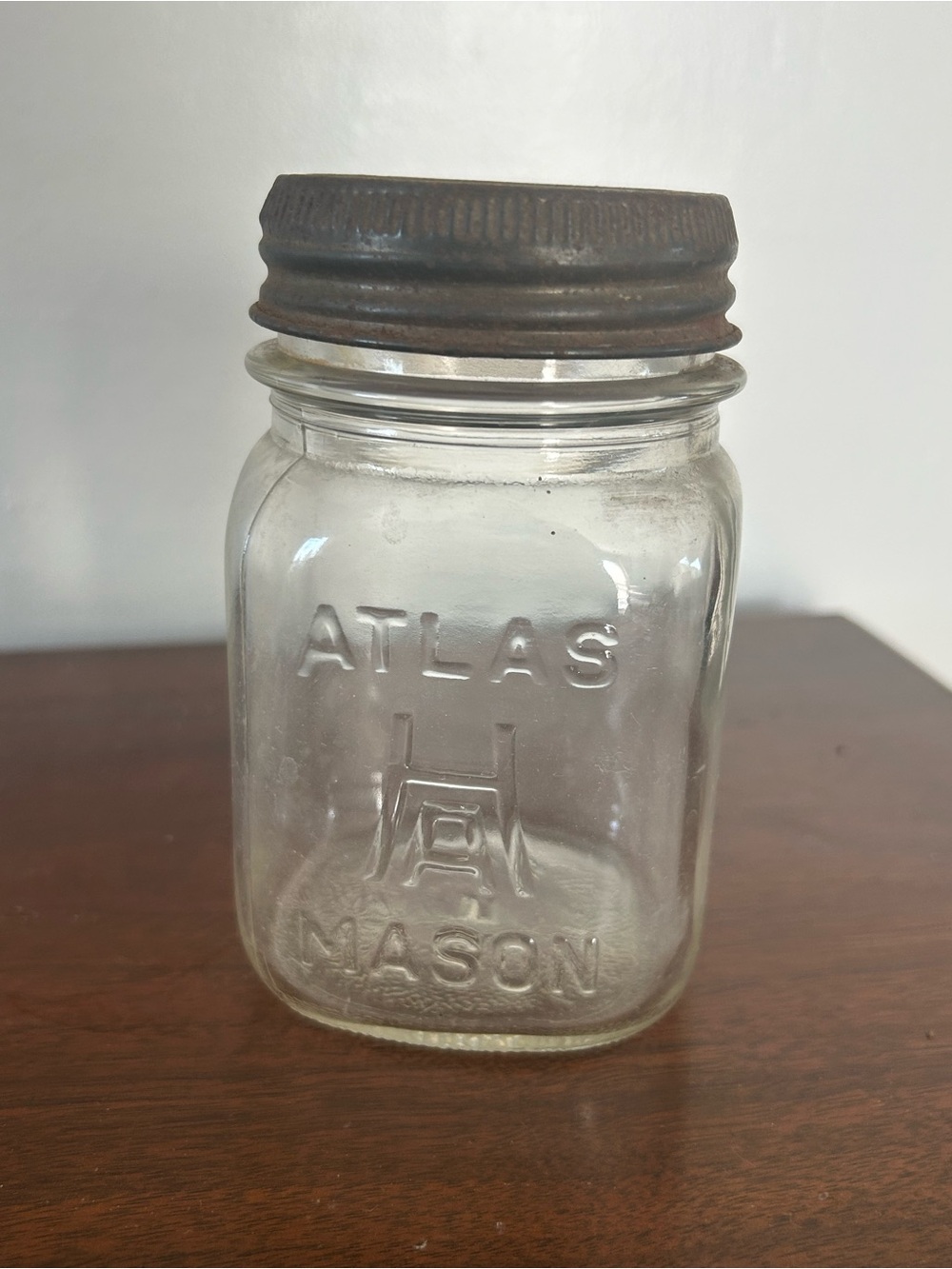 Vintage 1950's Hazel Atlas Mason Jar Pint Clear Glass w/ glass and Zinc Lid
